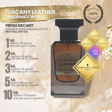 Load image into Gallery viewer, PERFUME DECANT Fragrance World Tuscany Leather (Tom Ford Tuscan Leather Dupe)