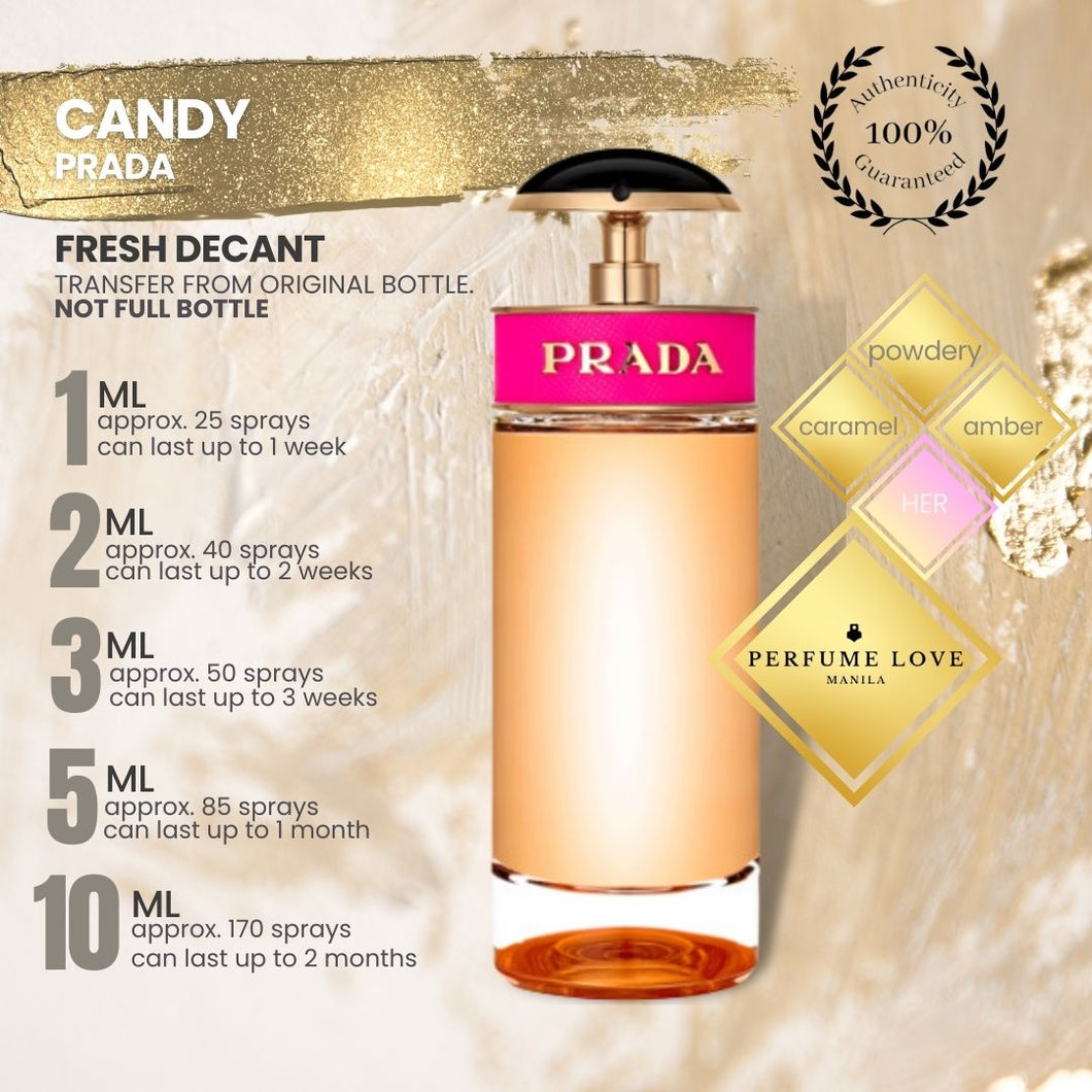 DECANT Prada Candy eau de parfum perfume notes caramel, powdery, and amber notes