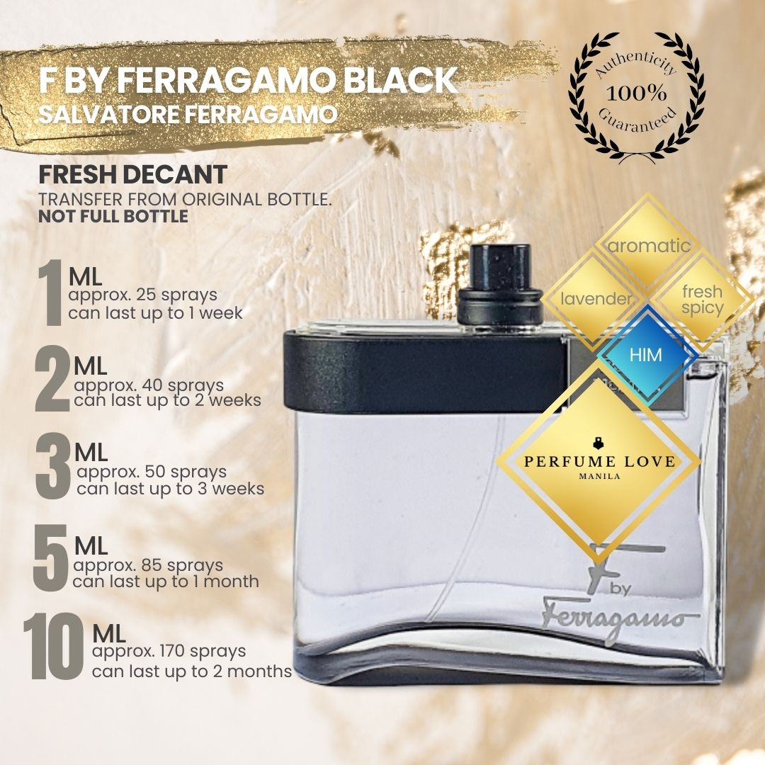 PERFUME DECANT F By Ferragamo Black lavender, fresh spicy, and