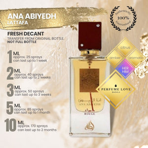 PERFUME DECANT Lattafa Ana Abiyedh citrus, amber, and aromatic notes
