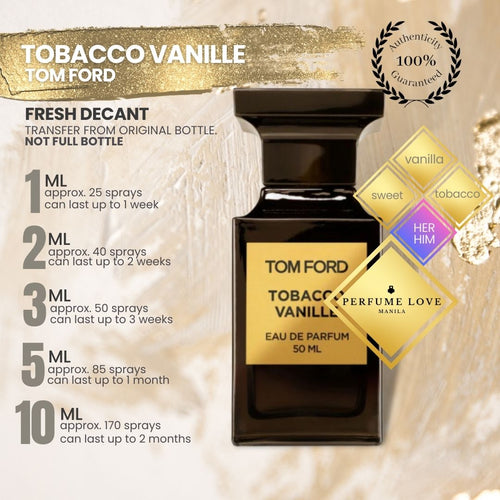 PERFUME DECANT Tom Ford Tobacco Vanille vanilla, sweet, tobacco notes