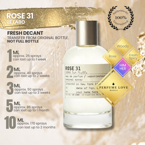 PERFUME DECANT Le Labo Rose 31 Eau de Parfum