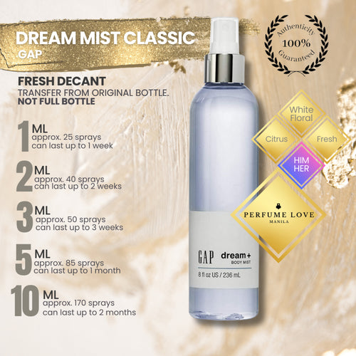 PERFUME DECANT Gap Dream Mist