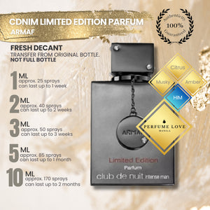 PERFUME DECANT Armaf Club De Nuit Limited Edition