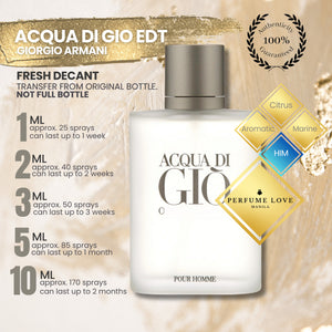 PERFUME DECANT Acqua di Gio Eau de Toilette