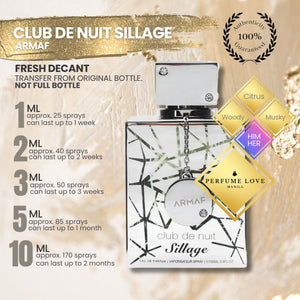 PERFUME DECANT Armaf Club de nuit Sillage