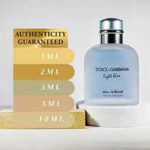 Load image into Gallery viewer, Dolce &amp; Gabbana Light blue pour homme eau intense in decant 1ml 2ml 3ml 5ml 10ml
